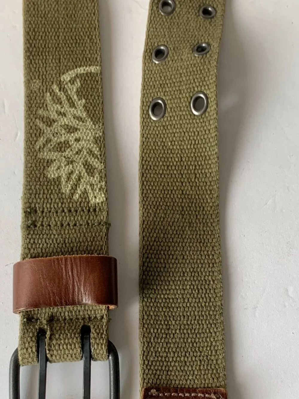 Timberland Mens Size 40 Olive Green Canvas Leather Belt 2